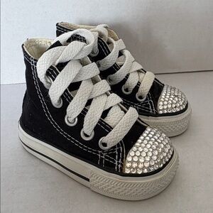 Baby Converse Black and White Sneakers with Rhinestones